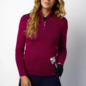 GLENMUIR Ladies Quarter Zip Two Tone Rib Cotton Lightweight Golf Sweater